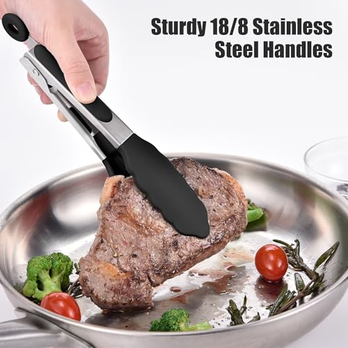Kitchen Tongs with Silicone Tips for Cooking Serving
