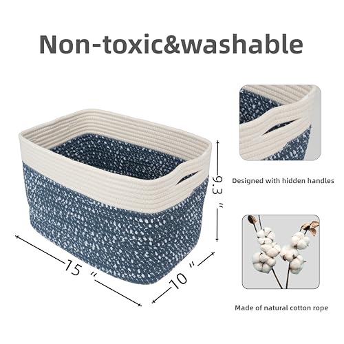 Woven Cotton Rope Storage Baskets 15x10x9.3" 3 Pack White and Blue
