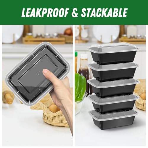 50 Pack (100-Piece) 24 oz Meal Prep Containers Reusable with Lids (50 Count)