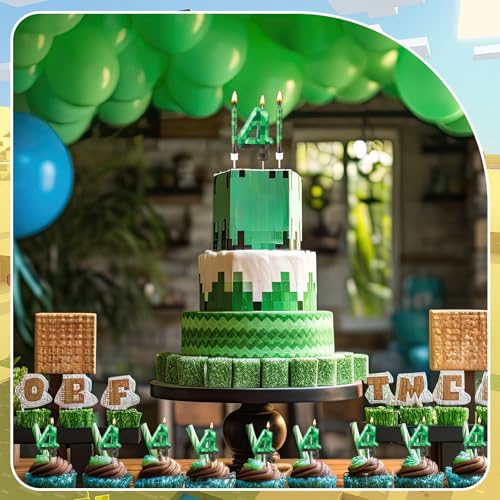 13 Pcs Dynamite Candles 12 TNT Themed Birthday Cake Candles and Number 4 Candle Cake Topper for Pixel Theme Birthday Party Anniversary Party Dynamite Theme Party Video Game Party Supplies (13 Count)