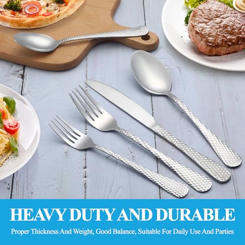 60 Pcs Hammered Silverware Set Service for 12 (60 Count)
