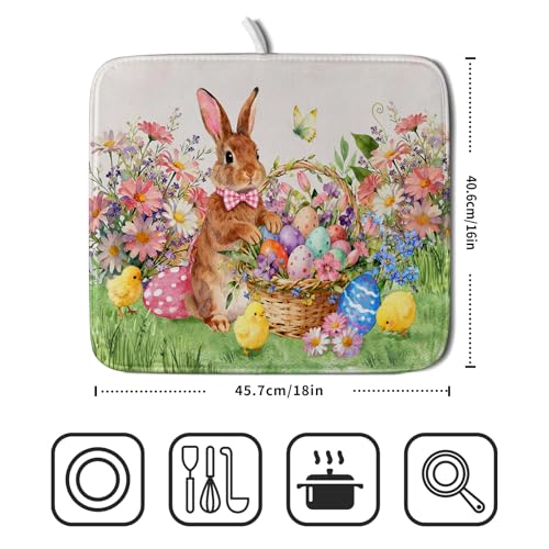 Spring Easter Dish Drying Mat for Kitchen Counter Colorful Egg Holiday Decoration Cloth Dish Mats Small