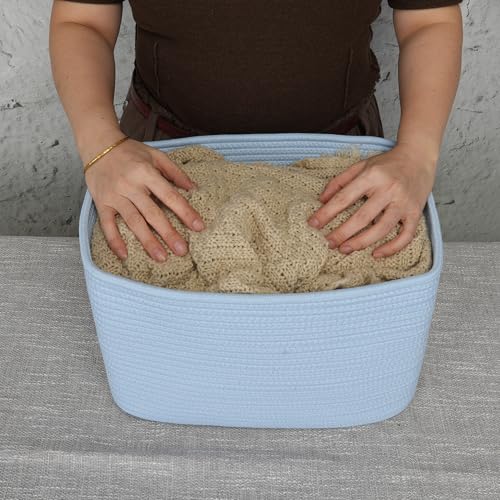Woven Cotton Rope Storage Baskets 15x10x9.3" 3 Pack Light Blue