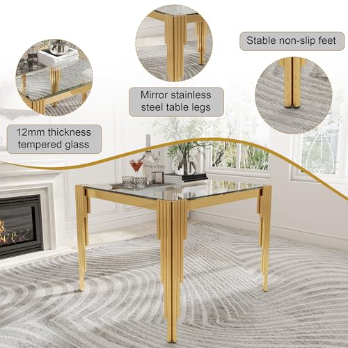 35'' Modern Square Glass Dining Table for 4 People