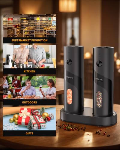 Rechargeable Electric Salt and Pepper Grinder Set Automatic Pepper Mill Grinders with Charging Base