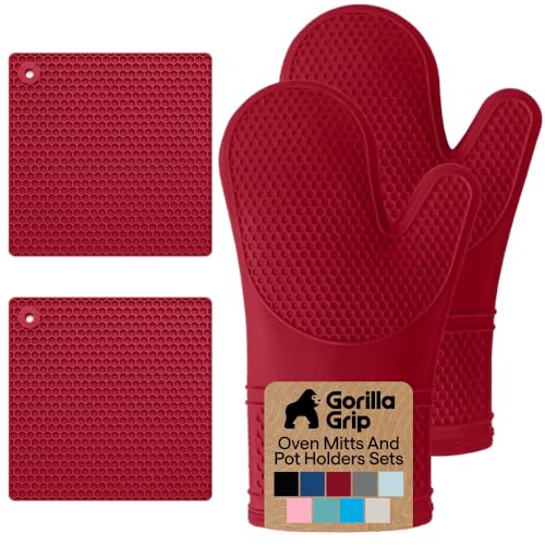 BPA Free Silicone Oven Mitts and Pot Holders Set (4 Count)