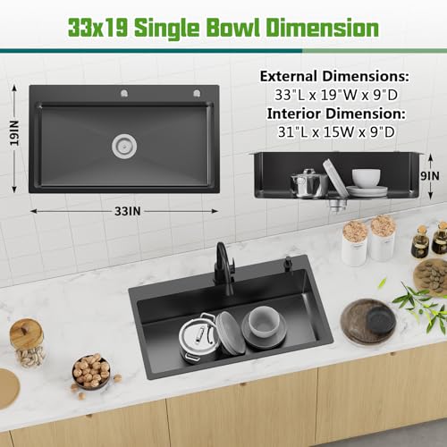 Black 33x19 In Drop In Kitchen Sink