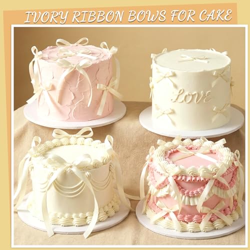 30 Pack Ivory Ribbon Bows for Cake Decorations Pre (30 Count)