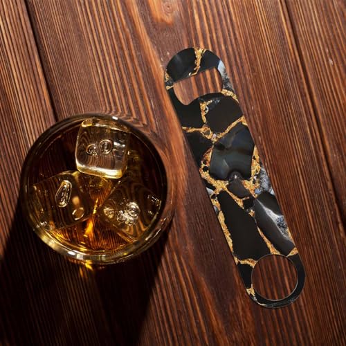 Agate Marble Stainless Steel Bottle Opener Luxurious Polished Quartz Stone Abstract Golden Veins Natural Flat Beer Bottle Opener Keychain for Home Kitchen Bar Restaurant Party Birthday Gift