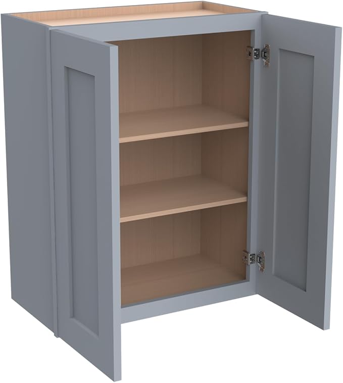 Wall-Mounted Cabinet – Solid Wood Shaker Style Medicine Cabinet with Adjustable Shelves & Soft-Close Doors for Bathroom, Kitchen, and Office Storage (Grey, 24" W x 12" D x 30" H)