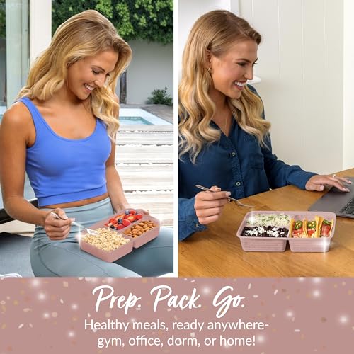 Prep - 20-Piece 3-Compartment Reusable Meal Prep Containers with Lids, PFAS & BPA Free Materials, Durable, Microwave, Freezer, & Dishwasher Safe To Go Food Storage (Rosette Glitter) (20 Count)