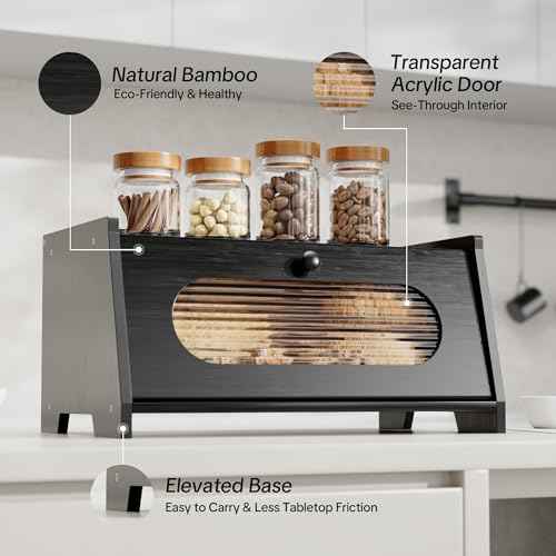 Black Bread Box for Kitchen Countertop