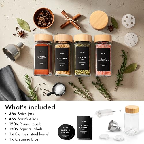 Glass Spice Jars with Label (36 Count)