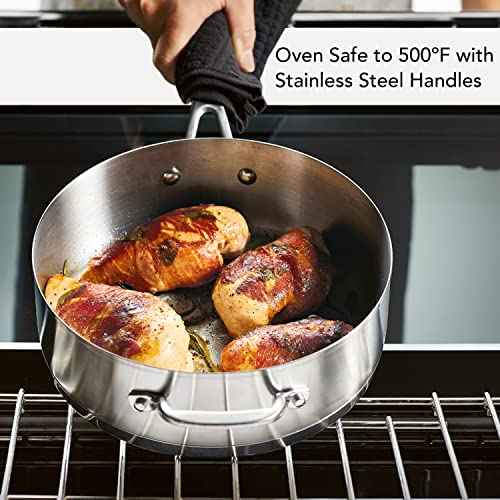 71027 3 Ply Base Brushed Stainless Steel Deep Saute Pan with Helper Handle and Lid