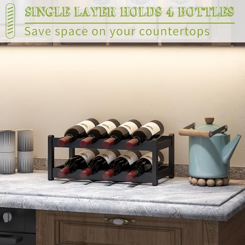 Bamboo Wine Rack Wine Storage Cabinet Shelf 8 Bottle Wine Racks Countertop Sturdy for Kitchen Dining Room Pantry
