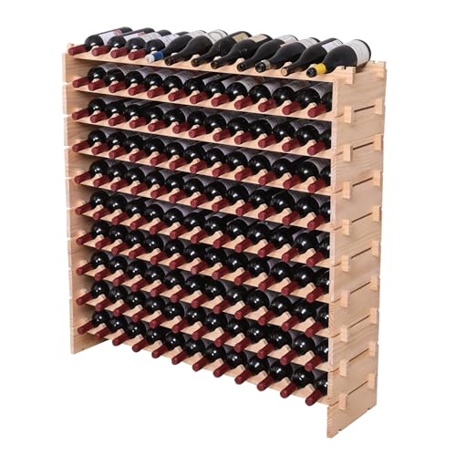 Freestanding Wine Rack Cabinet Floor Standing 120 Bottle Pine Stackable Storage Modular Wine Rack Display Stand (120 Count)