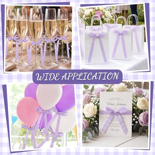 30 Pack Bow Cake Toppers Purple Gingham Ribbon Bows for Cake (30 Count)