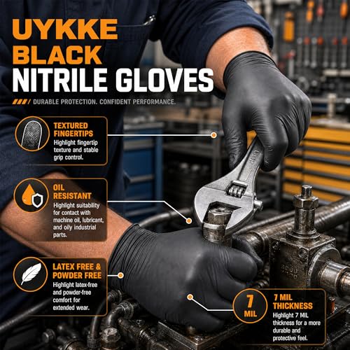 Nitrile Gloves Disposable Rubber Latex Gloves Black Nitrile Gloves Large Disposable Rubber Latex Mechanic HEAVY DUTY 7 Mil Gloves (1000 Count)