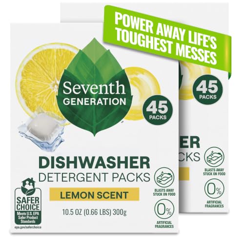 Dishwasher Detergent Packs Lemon scent 2 Pack for sparkling dishes Dishwasher tabs 45 count (90 Count)