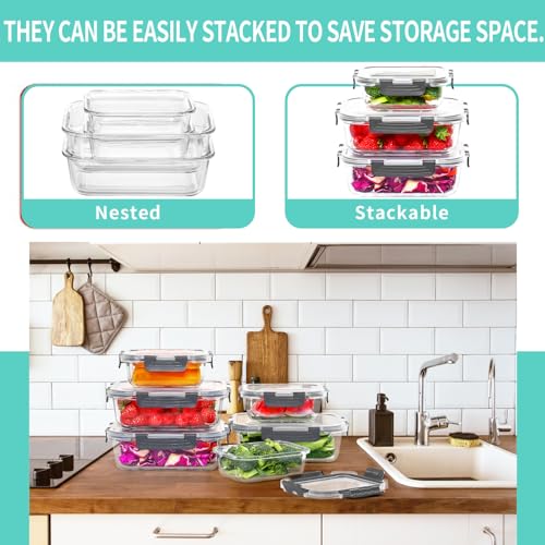 10 Pack Large Glass Meal Prep Containers