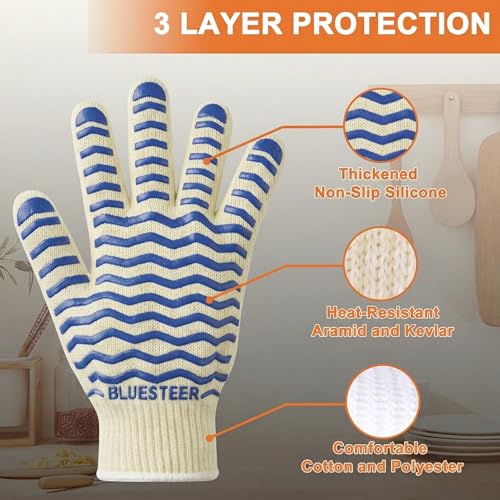 Oven Gloves 932°F Heat Resistant Oven Mitts with Fingers (9.6 Ounce)