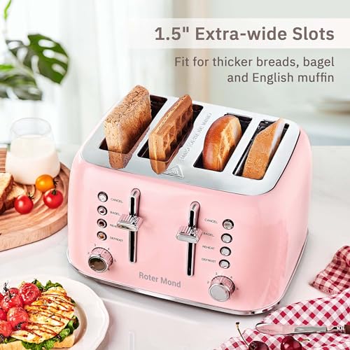 Toaster 4 Slice Retro Stainless Steel with Extra Wide Slots Bagel
