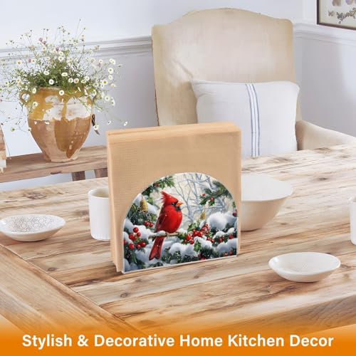 Red Cardinal Christmas Napkin Holder for Table Paper Napkins Holder Acrylic Tissue Dispenser Kitchen Dining Room Bathroom Party Car Decor