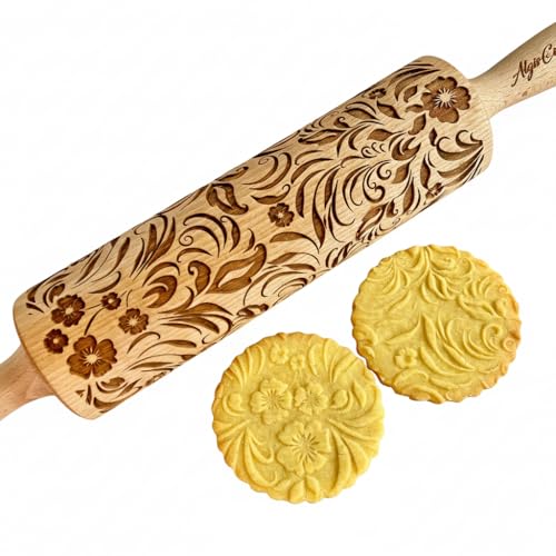Embossing Rolling Pin VERONICA with Elegant Bloom Pattern
