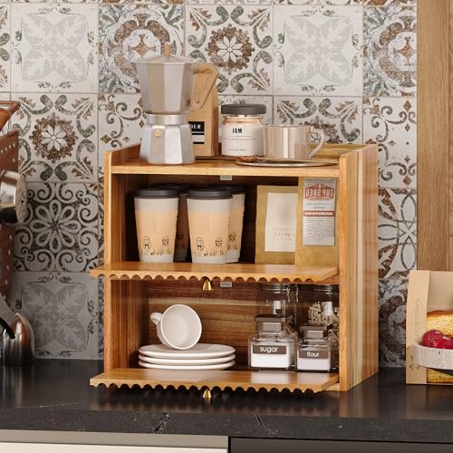 Acacia Bread Box for Kitchen Countertop Wood Bread Storage Container Bin Double Layer BreadBox Farmhouse Large Capacity Food Organizer