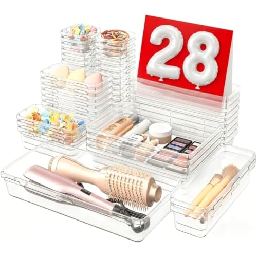 Military Grade Drawer Organizer for Vanity Bathroom Makeup Desk (28 Count)