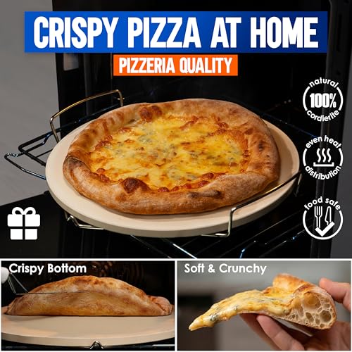 14 inch Pizza Stone for Oven and BBQ Grill with Handles