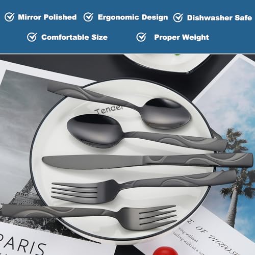 60 Piece Black Flatware Set for 12 (60 Count)
