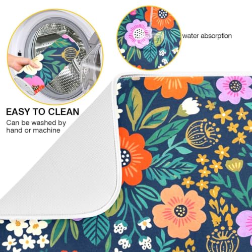 Flower Floral Dish Drying Mat for Kitchen Counter Absorbent Microfiber Drying Pad