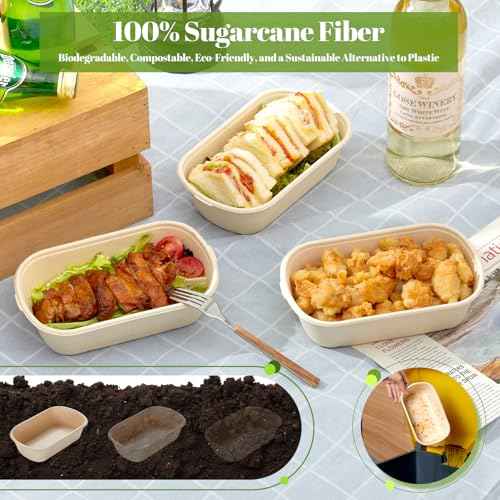 100% Eco Friendly] Disposable Food Containers with Lids (50 Count)