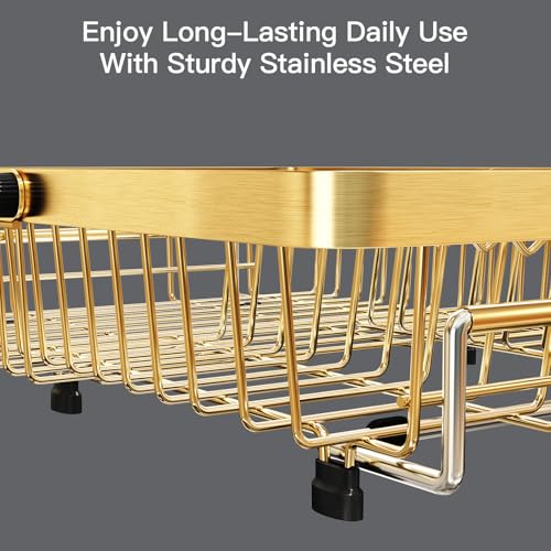 Gold Expandable Dish Drying Rack Over The Sink with Anti Slip Grip
