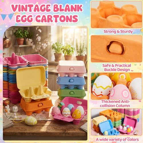 48 Pieces Colored Paper Pulp Egg Cartons 2 x 3 Colorful Style Vintage Blank Egg Cartons for Fresh Duck Quail Storage Kitchen Family Farmhouse (48 Count)