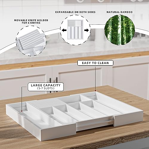 Silverware Drawer Organizer Bamboo Knife Organizer Drawer Insert Expandable Utensil Holder for Kitchen Drawer Flatware Holder W12.8
