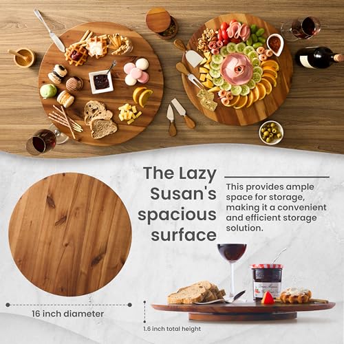 16" Wooden Lazy Susan Organizer for Tabletop 360° Rotation