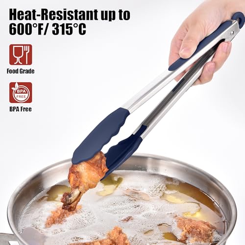 Kitchen Tongs with Silicone Tips for Cooking Serving