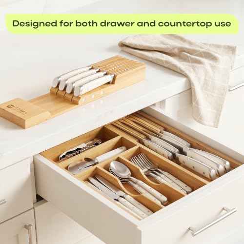 Drawer Organizer with Knife Block for Kitchen Organization