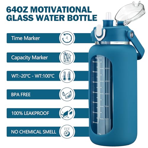 64oz Glass Water Bottles with Straw