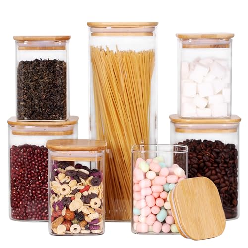 Glass Storage Canister with Wooden Lid (7 Count)