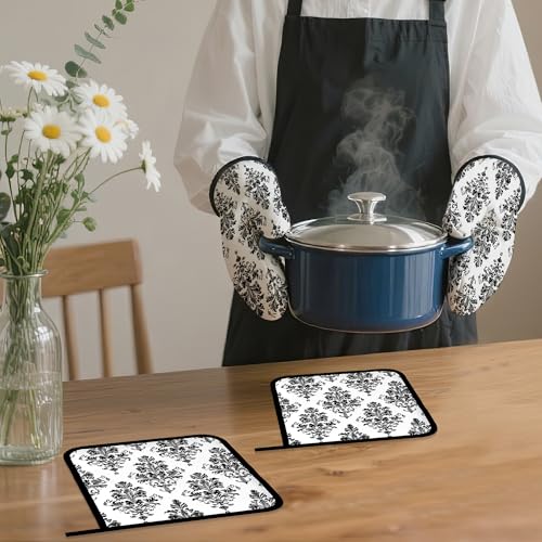 Vintage Damask Floral Oven Mitts and Pot Holders (4 Count)