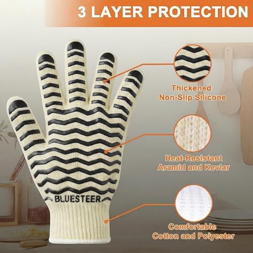 Oven Gloves 932°F Heat Resistant Oven Mitts with Fingers (9.6 Ounce)