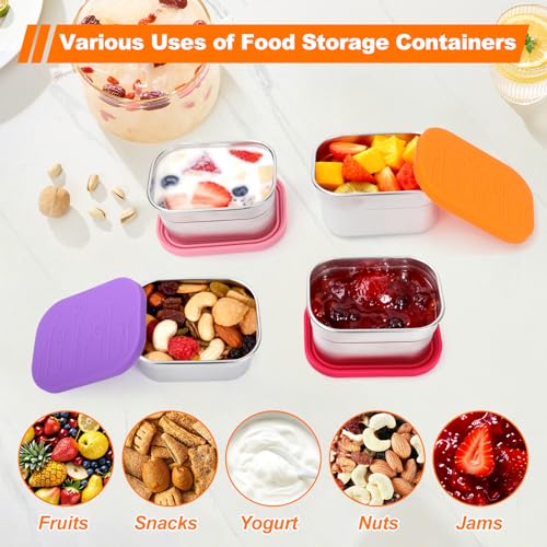4 Pack Stainless Steel Kids Snack Containers with Lids (4 Count)
