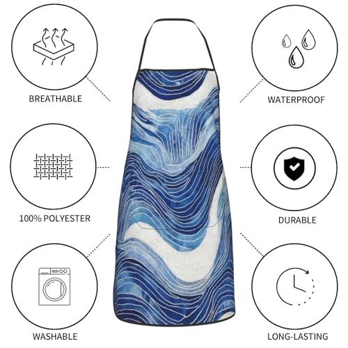 Blue and White Wave Abstract Pattern Apron