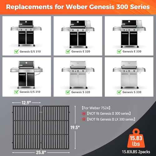 19.5 Inch Porcelain Grill Grates for Weber Genesis 300 Series