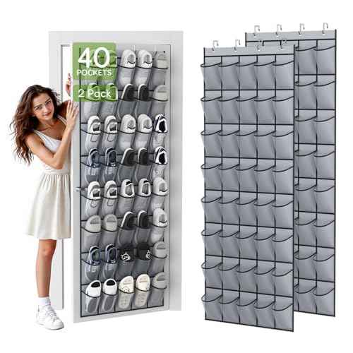Over the Door Shoe Organizer with 40 Large Breathable Mesh Pockets