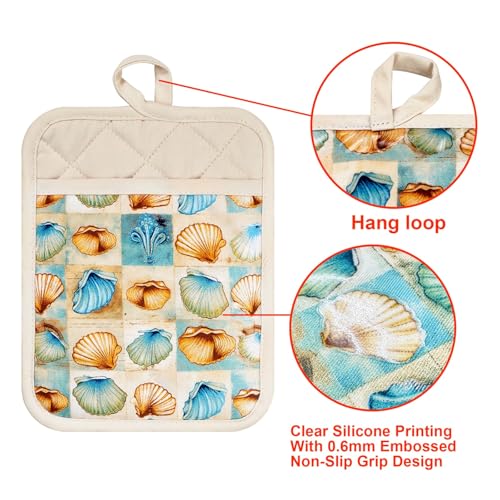 Pot Holders Set of 2 Heat Resistant 480 ℉Non Slip Clear Silicone Printed Comfortable Cotton Lining Kitchen Women Men Cooking Baking Microwave Machine Washable (32 Ounce)