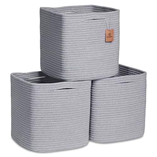 Storage Cubes 11 Inch Cotton Rope Woven Baskets for Organizing (3 Count)